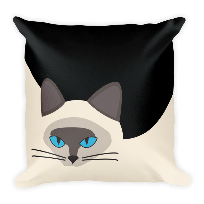 Inscrutable Cat Siamese Cat Black Square Pillow Front View