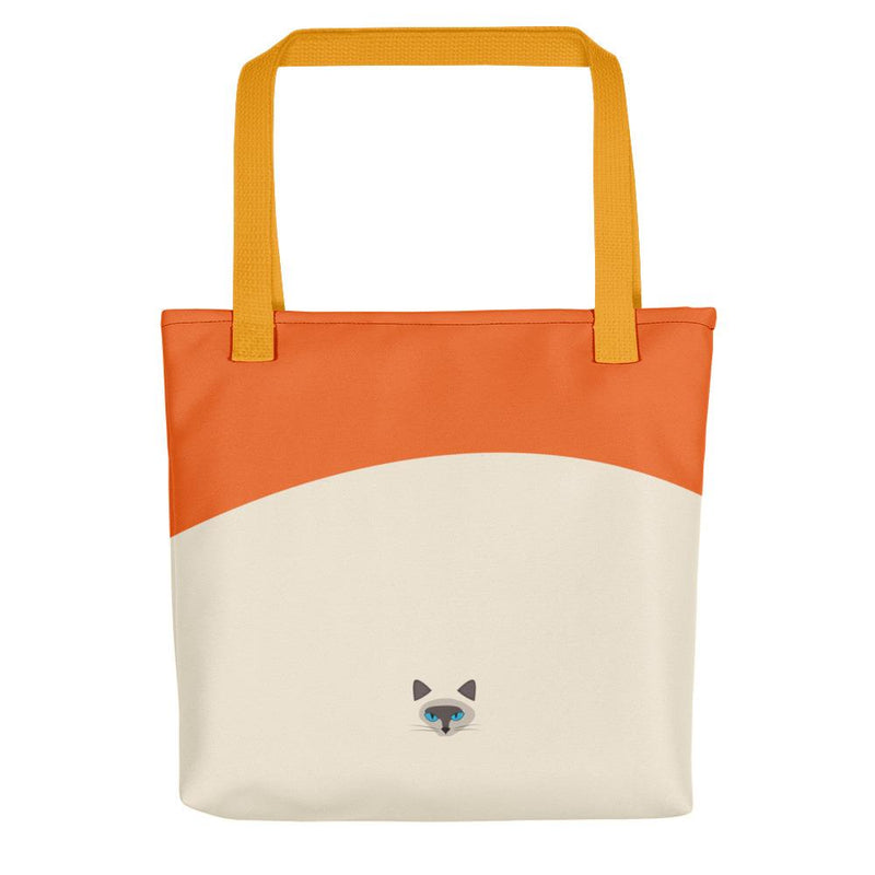 Inscrutable Cat 'Siamese Cat Orange' Tote bag in Yellow Handle Back