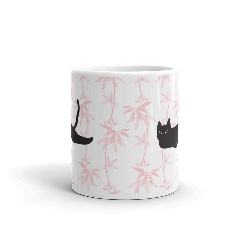 Cat Noir Floral Pink Mug in Middle View 11oz