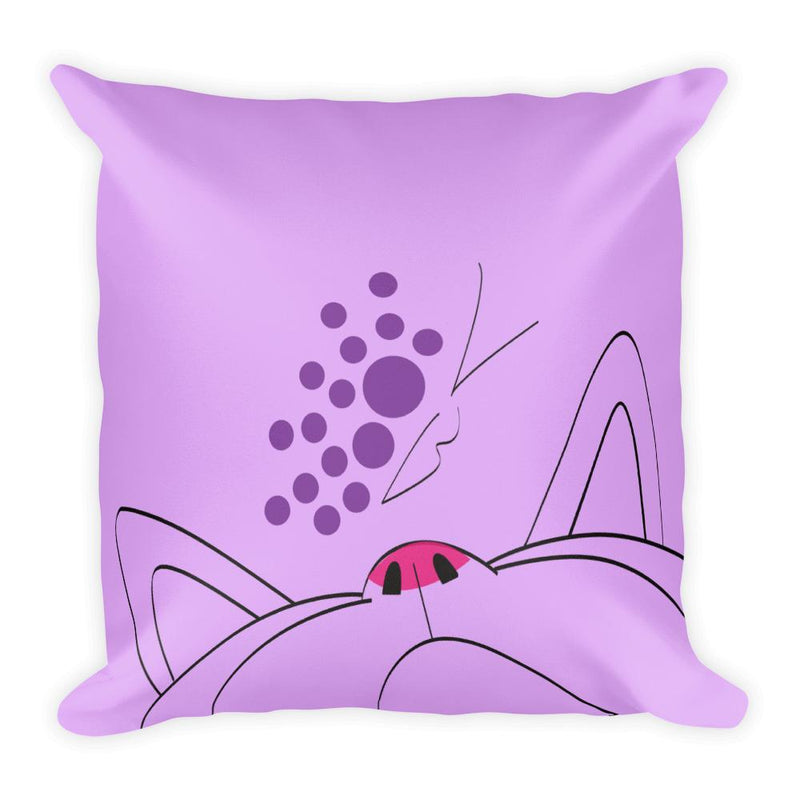 Minimalist Cat Violet Butterfly Square Pillow