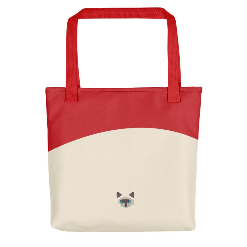 Inscrutable Cat 'Siamese Cat Red' Tote bag in Red Handle Back