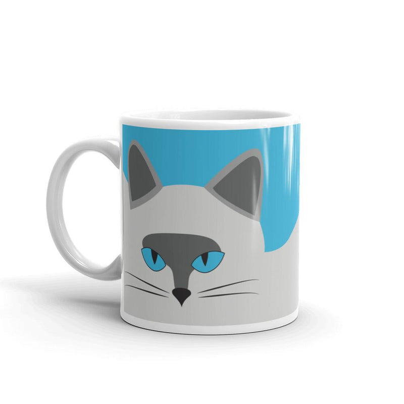 Inscrutable Cat Smoky Cat Blue Mug in Right Side View 11oz