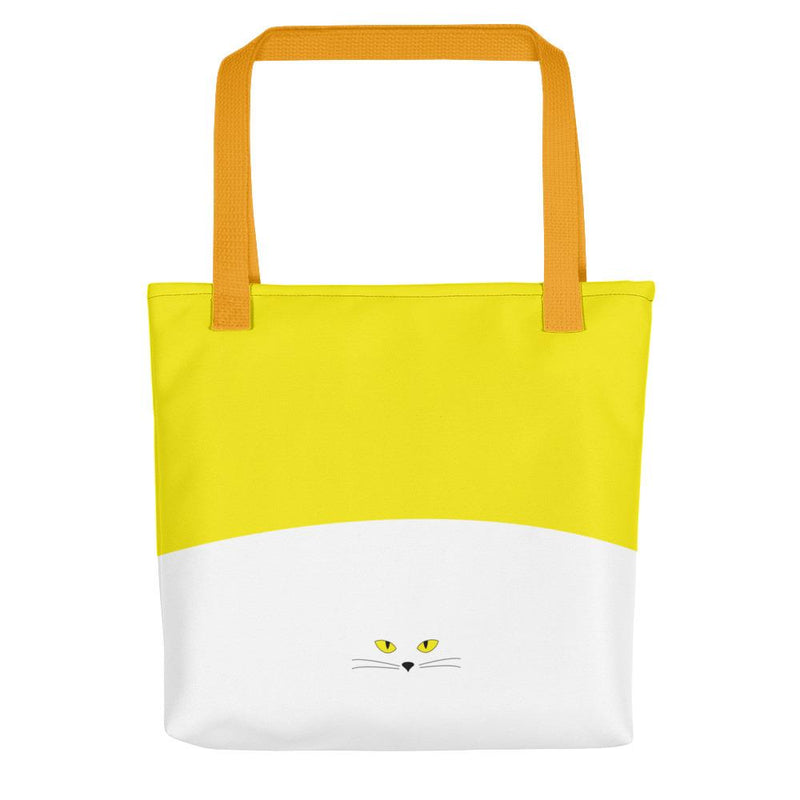 Inscrutable Cat Juicy Fruity Banana Tote bag Back View in Yellow Handle