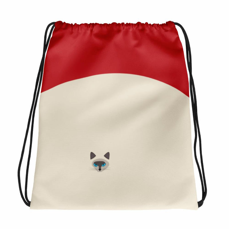 Inscrutable Cat Siamese Cat Red Drawstring bag in Back View