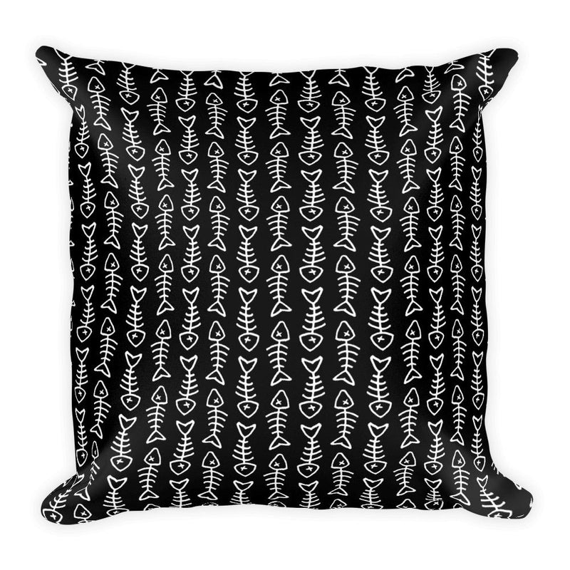 Evil Cat Fishbone Blue Square Pillow in Back View Pattern