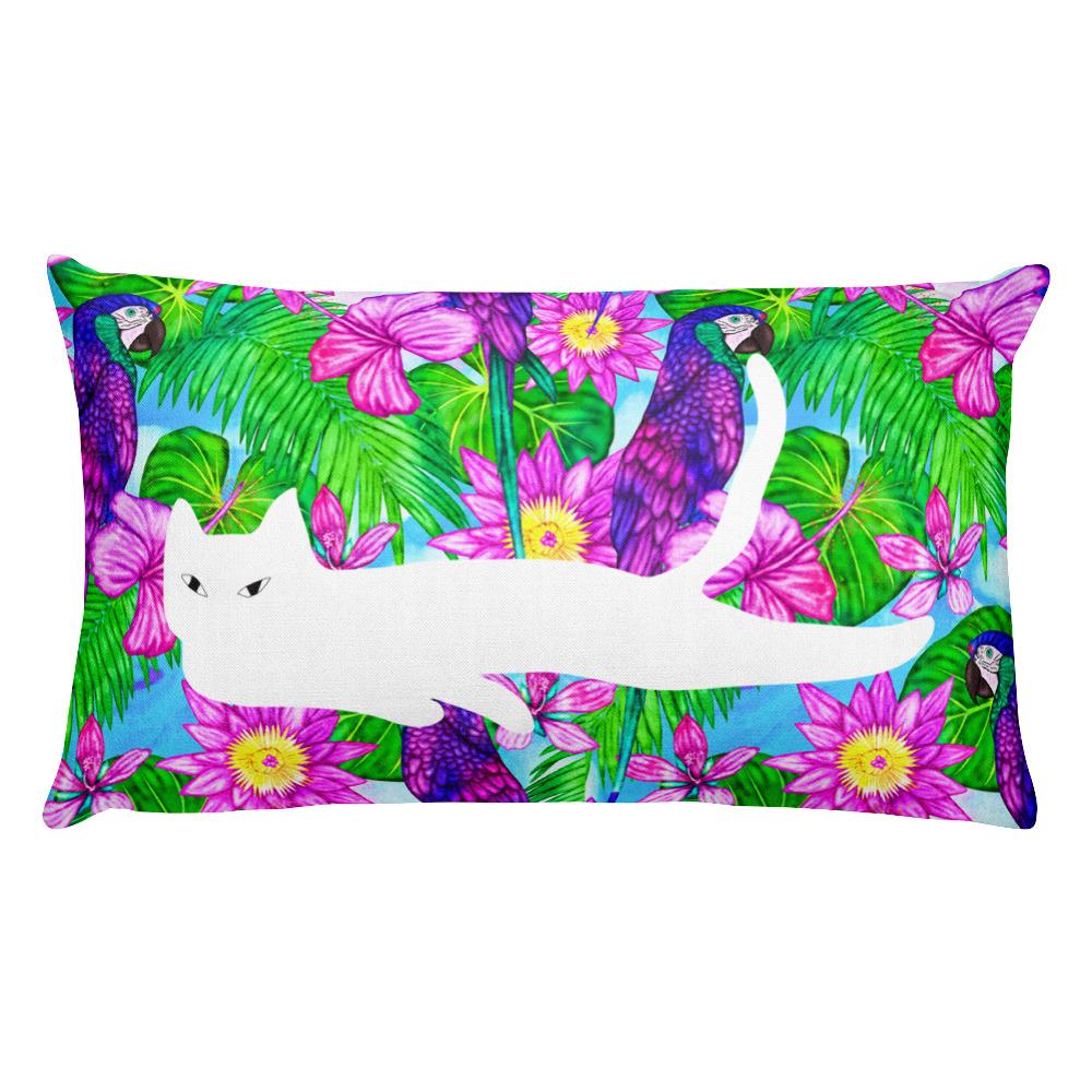 Cat Noir Parrot White Rectangular Pillow in Front View