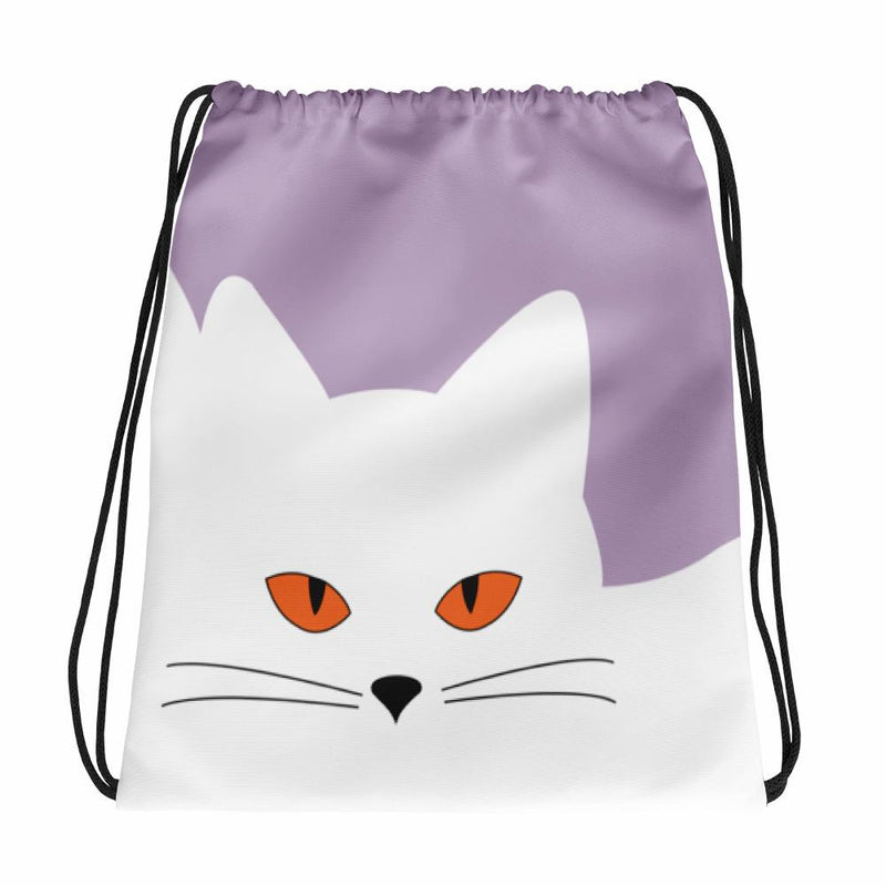 Inscrutable Cat Juicy Fruity Damson Drawstring bag in Front View