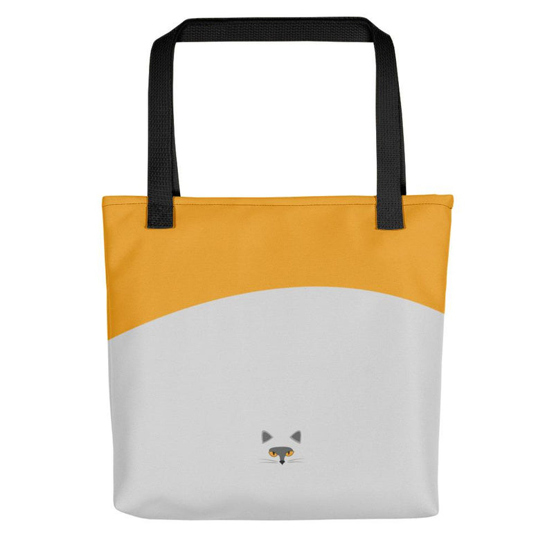 Inscrutable Cat Smoky Cat Gold Tote bag in Black Handle Back View