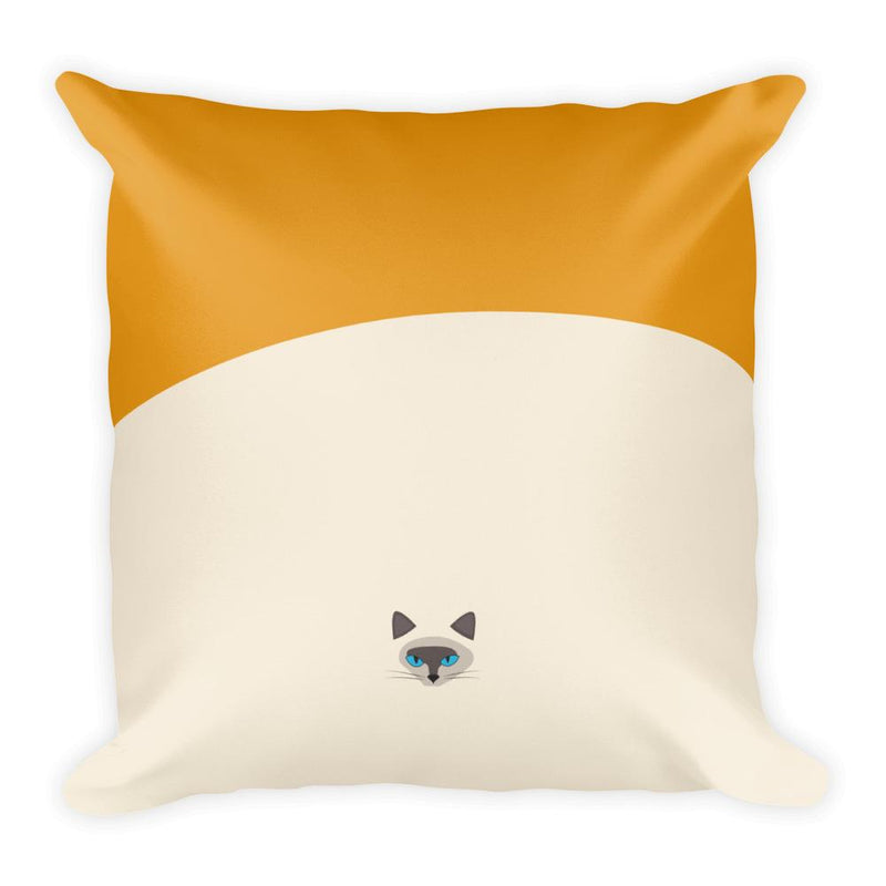 Inscrutable Cat Siamese Cat Gold Square Pillow in Back View