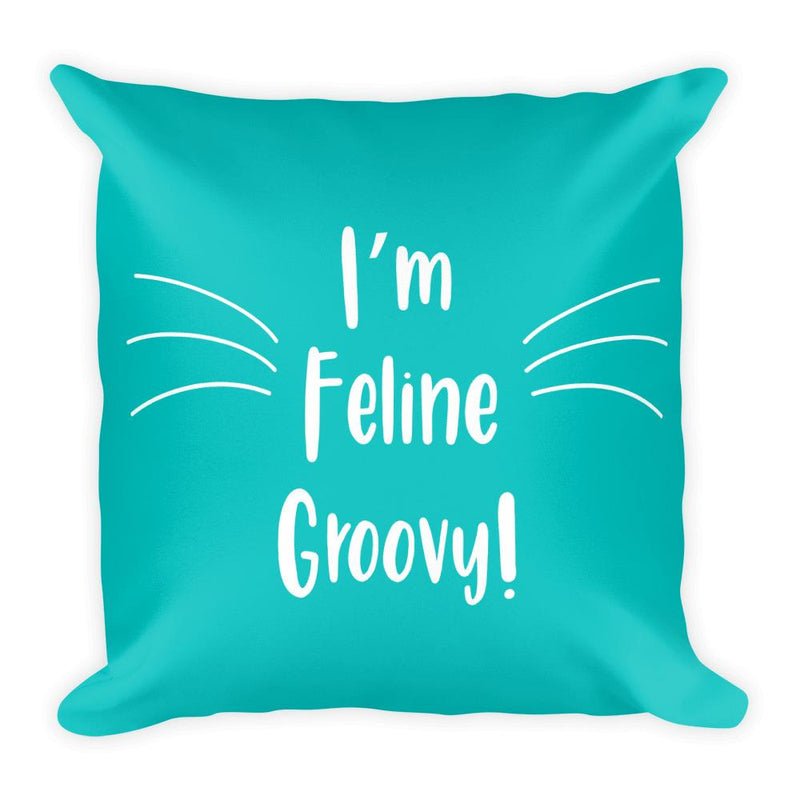 Wordy Cat 'Groovy' Teal Square Pillow