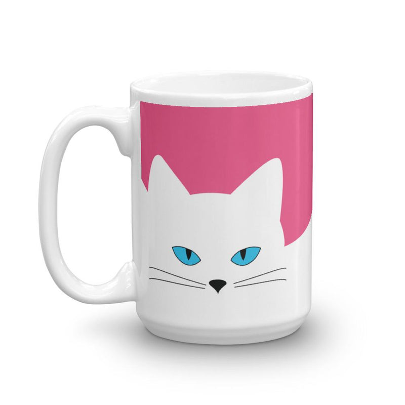 Inscrutable Cat Juicy Fruity Pink Mug Left Side View in 15oz
