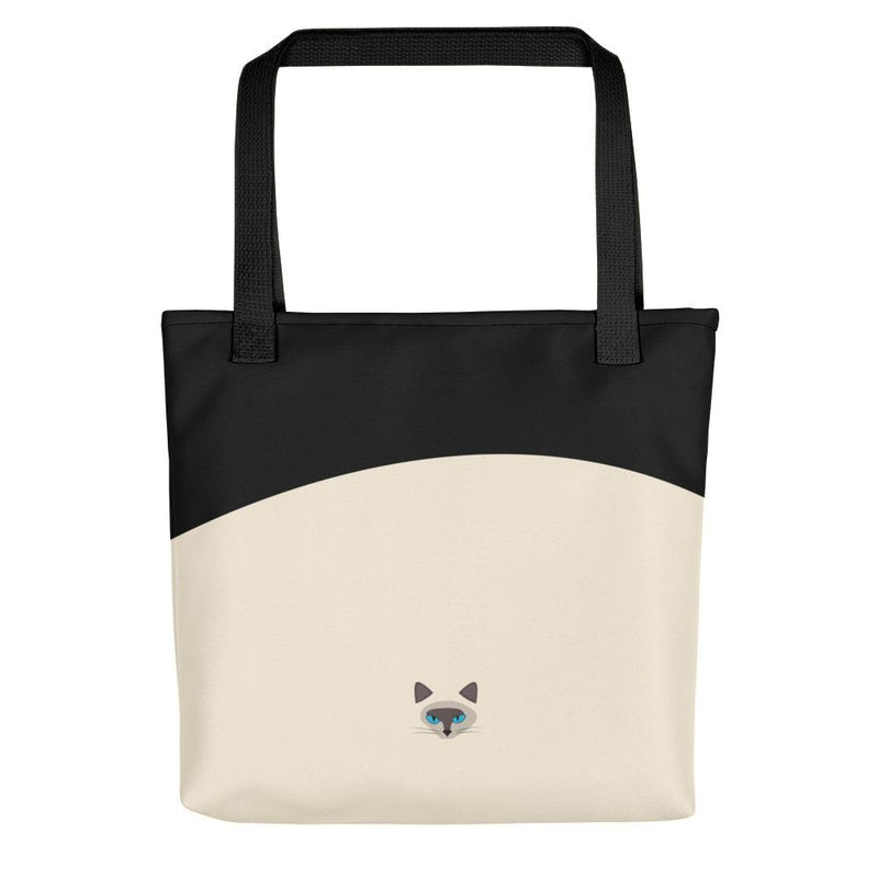 Inscrutable Cat Siamese Cat Black Tote bag in Black Handle Back