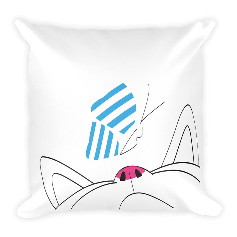 Minimalist Cat 'Butterfly Blue' Square Pillow