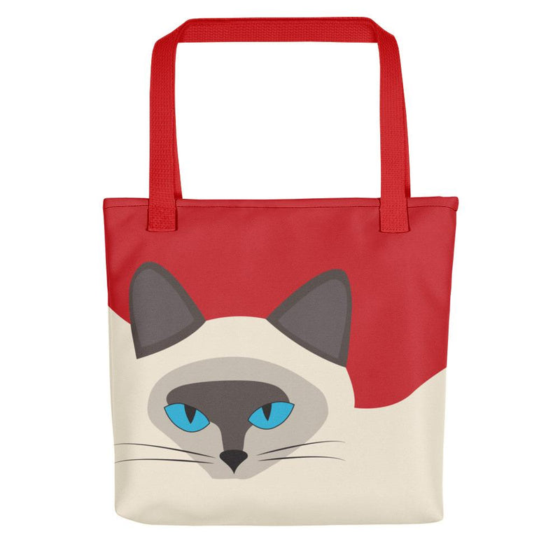 Inscrutable Cat 'Siamese Cat Red' Tote bag in Red Handle Front