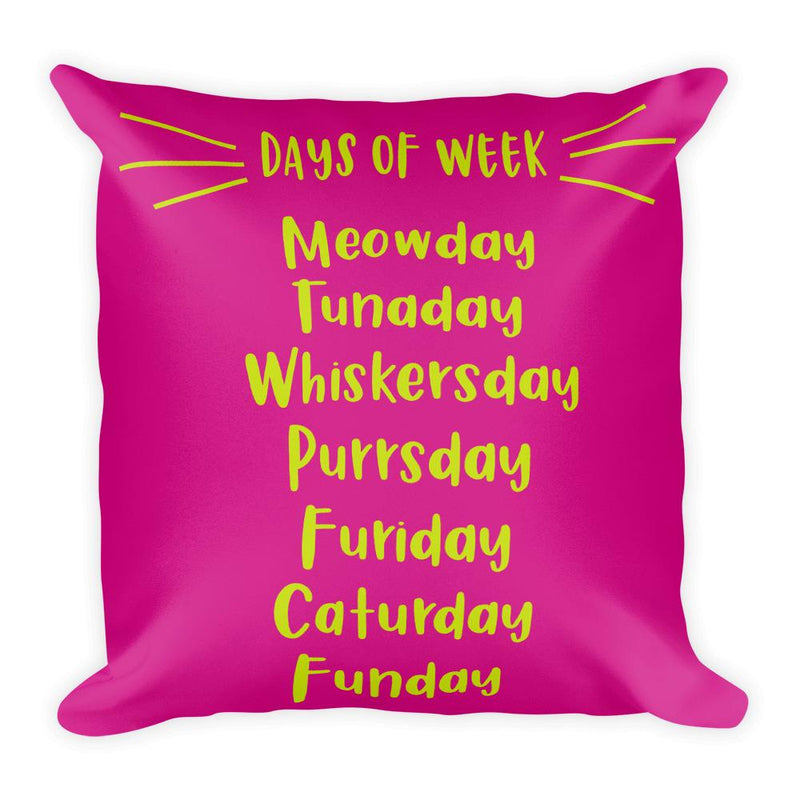 Wordy Cat 'Saturday' Shocking Pink Square Pillow
