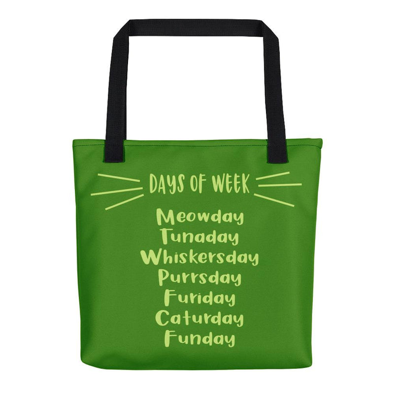 Wordy Cat "Days Of Week' Lush Green Tote bag