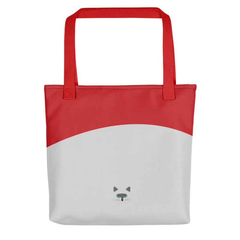 Inscrutable Cat Smoky Cat Red Tote bag in Red Handle Back View