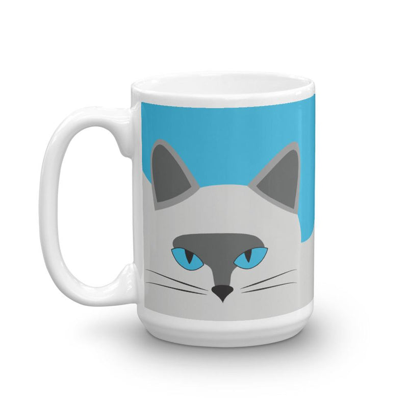 Inscrutable Cat Smoky Cat Blue Mug in Right Side View 15oz