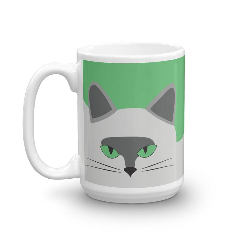 Inscrutable Cat Smoky Cat Green Mug in Right Side View 15oz