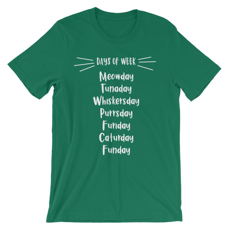 Wordy Cat 'Days of Week' Unisex Short Sleeve T-Shirt