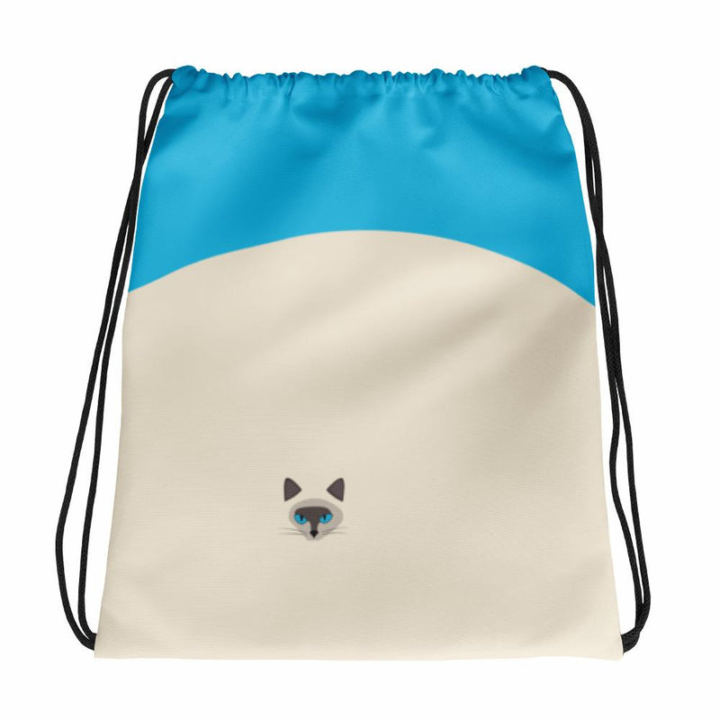 Inscrutable Cat Siamese Cat Blue Drawstring bag in Back View