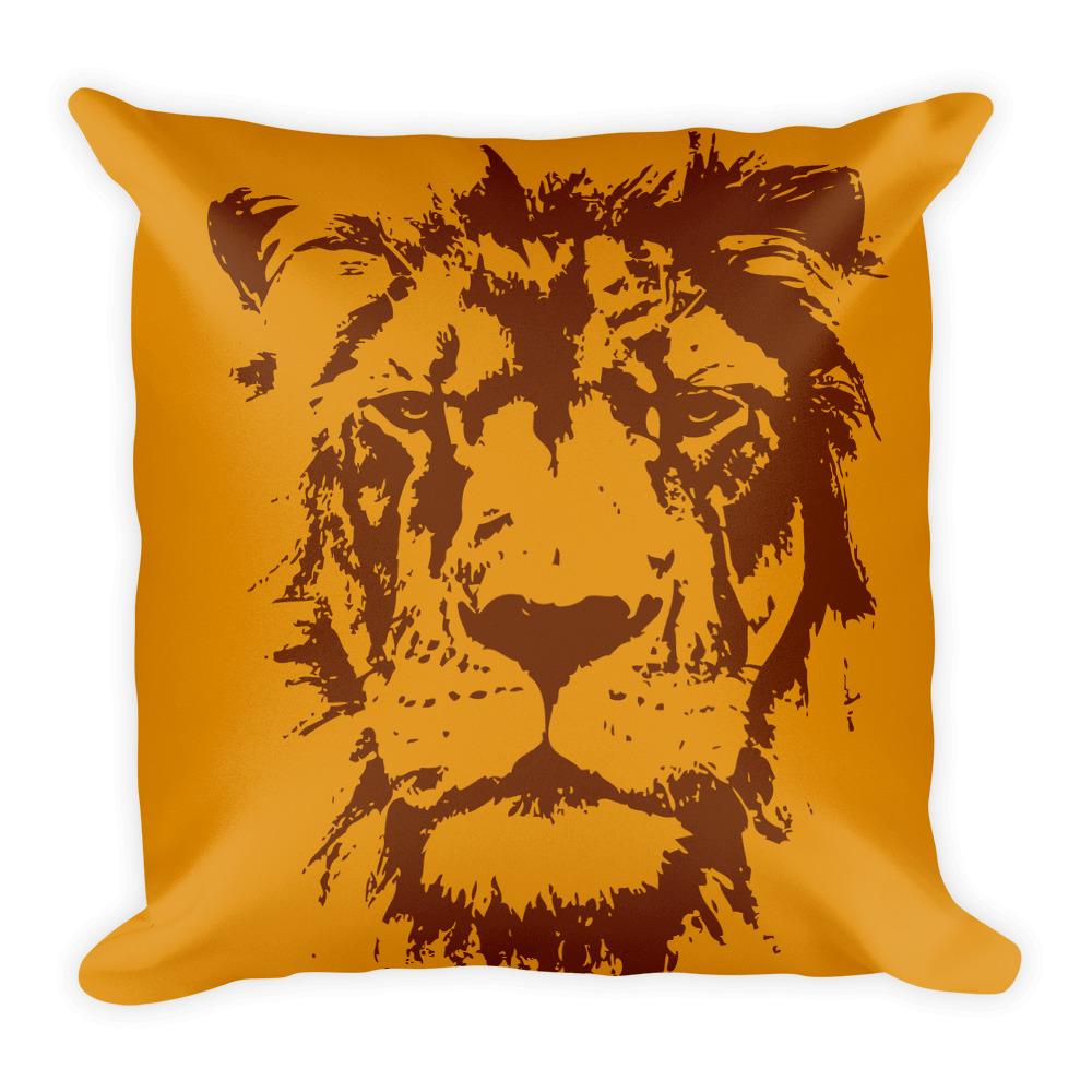 Wild Cat 'Lion' Amber-Orange Square Pillow