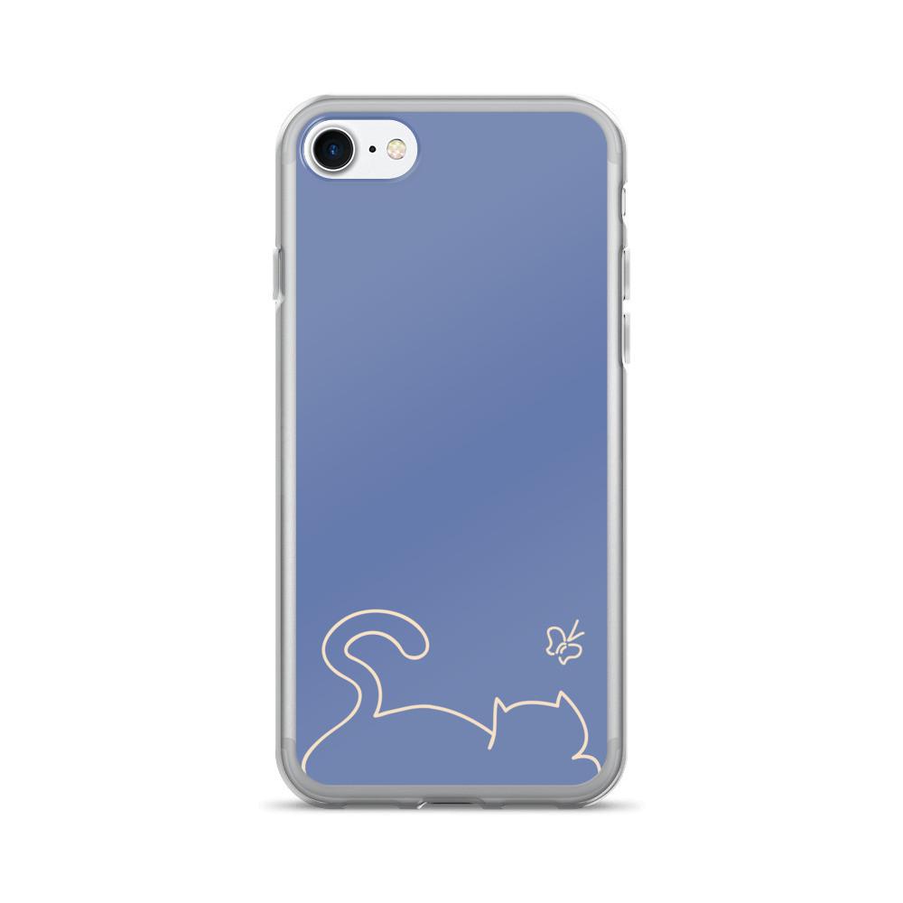 Minimalist Cat ' Recline Slate Blue' iPhone 7/7 Plus Case