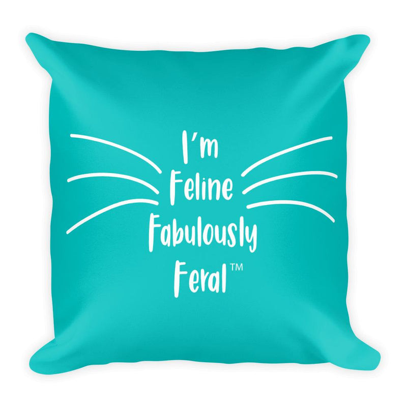 Wordy Cat 'Feral' Teal Square Pillow