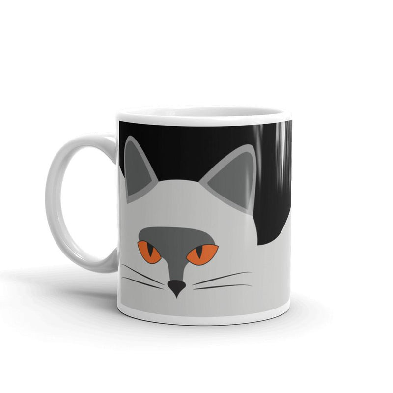 Inscrutable Cat Smoky Cat Black Mug in Right Side View 11oz