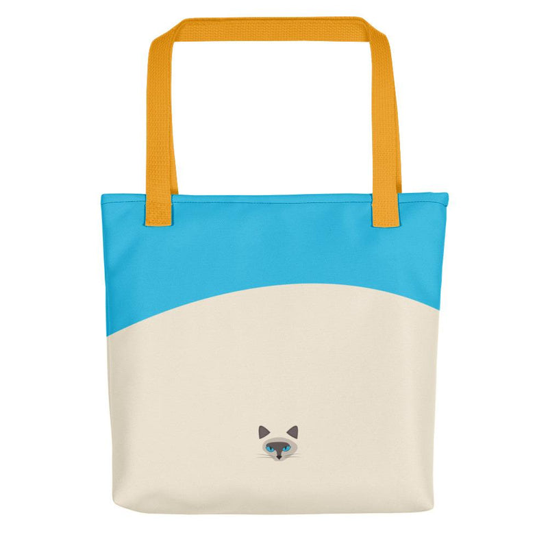 Inscrutable Cat 'Siamese Cat Blue' Tote bag in Yellow Handle Back