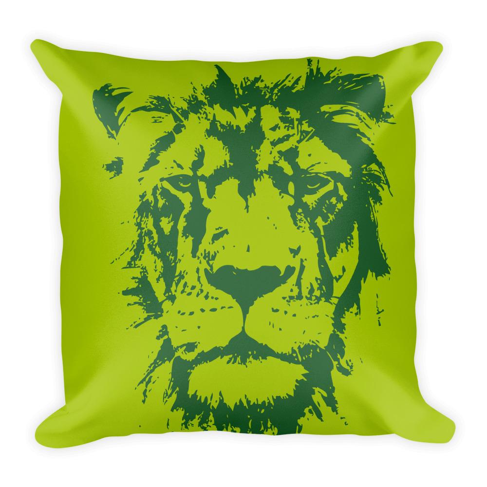 Wild Cat 'Lion' Lush Green Square Pillow