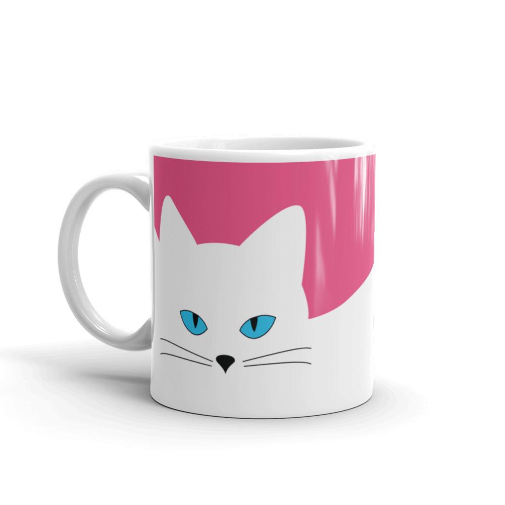 Inscrutable Cat Juicy Fruity Pink Mug Left Side View in 11oz