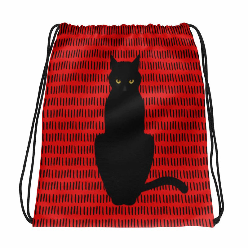 Cat Noir Panther Red Savanna Drawstring bag in Front View