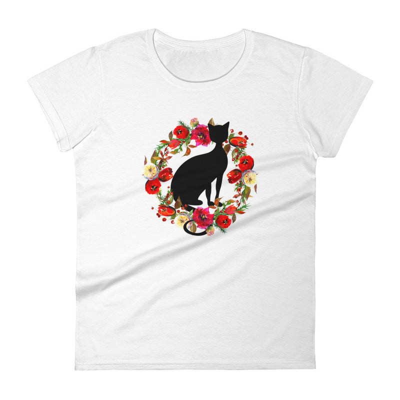 Floral Cat 'In Loving Memory Calvados Flavor' Women's Short Sleeve T-Shirt