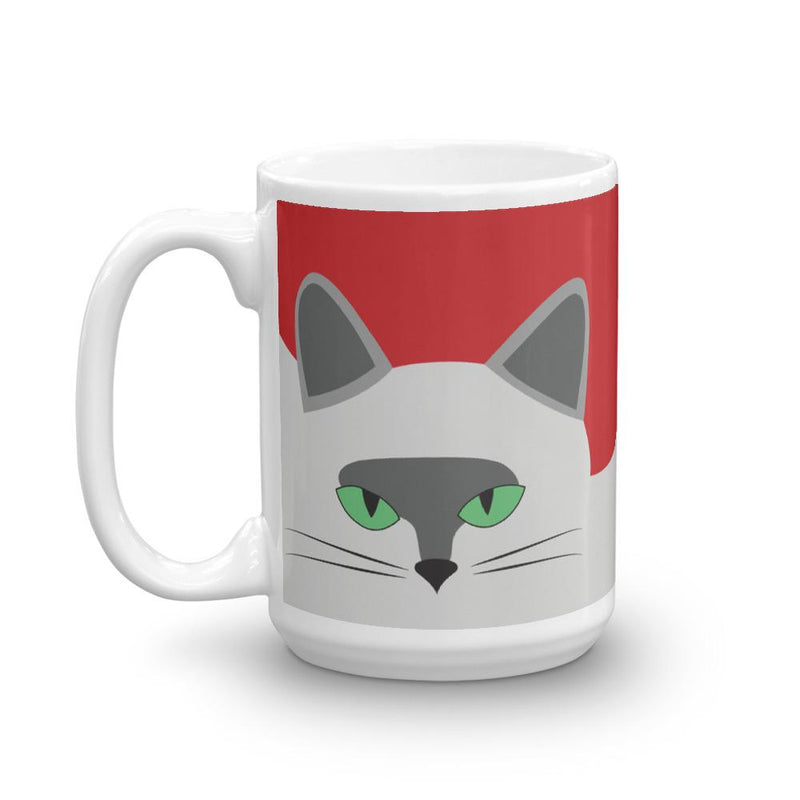 Inscrutable Cat Smoky Cat Red Mug in Right Side View 15oz