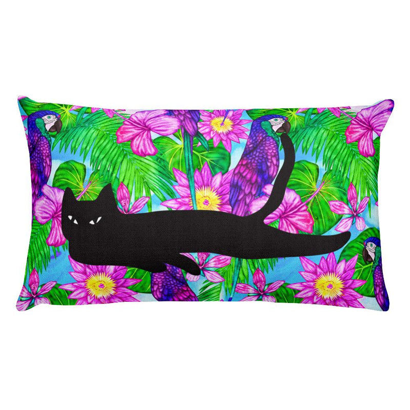 Cat Noir Parrot Black Rectangular Pillow in Front View