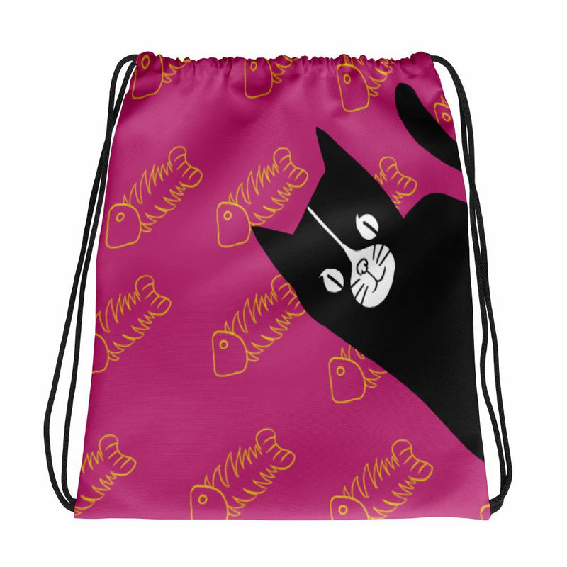 Evil Cat Fishbone Cerise Drawstring bag Backpack