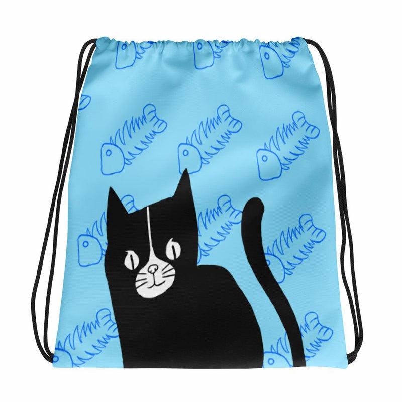 Evil Cat Fishbone Baby Blue Drawstring bag Backpack