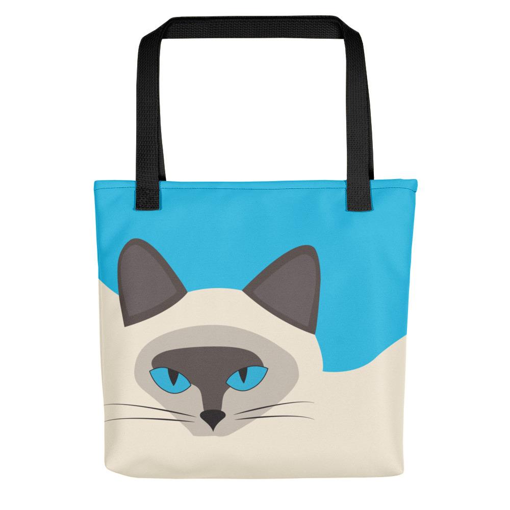 Inscrutable Cat 'Siamese Cat Blue' Tote bag in Black Handle Front