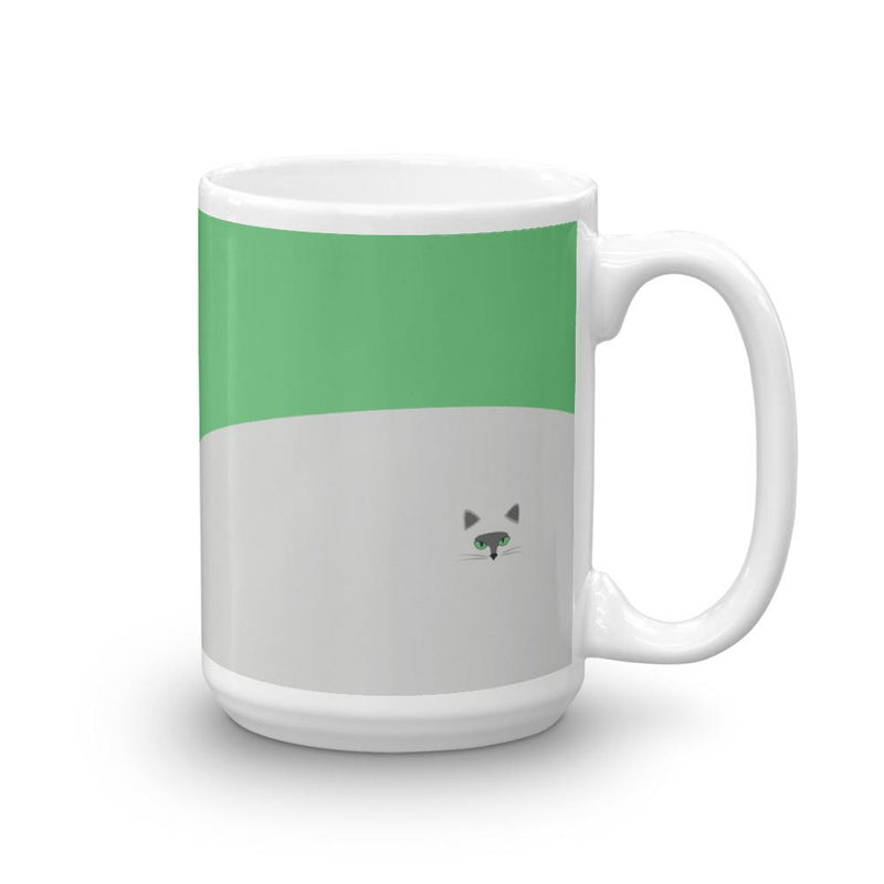 Inscrutable Cat Smoky Cat Green Mug in Left Side View 15oz