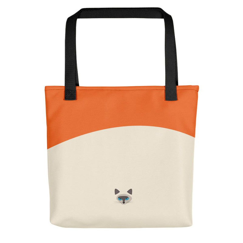 Inscrutable Cat 'Siamese Cat Orange' Tote bag in Black Handle Back