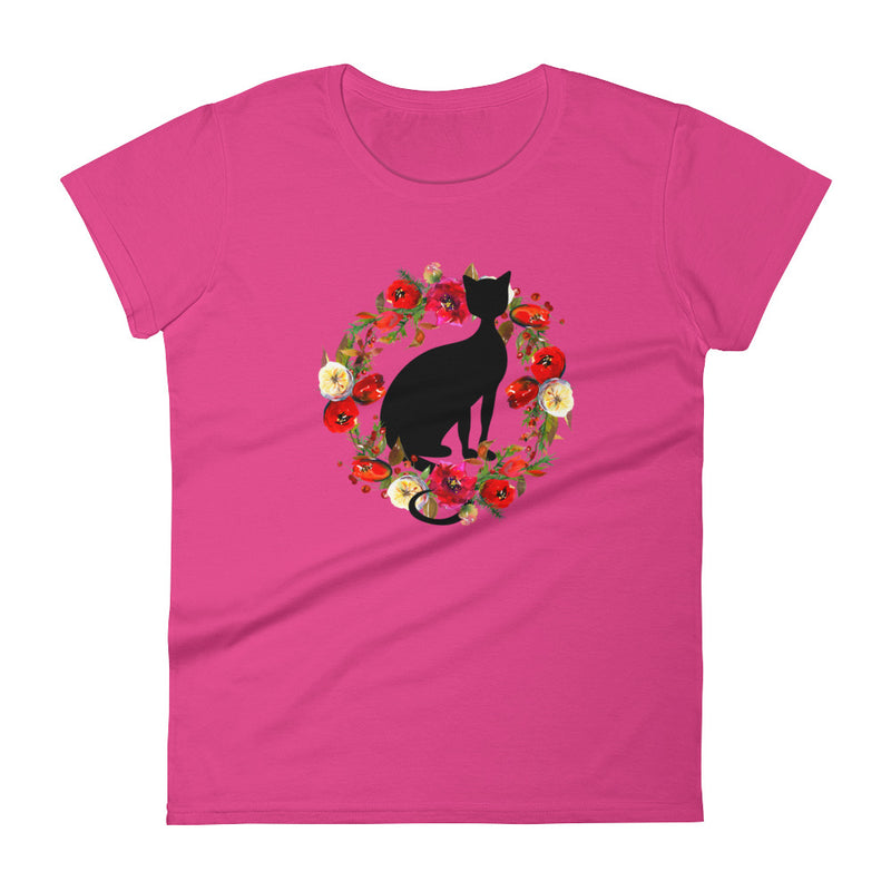 Floral Cat 'In Loving Memory Calvados Flavor' Women's Short Sleeve T-Shirt