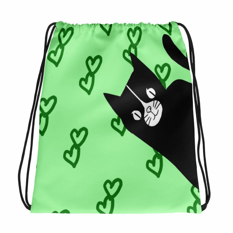 Evil Cat Hearts Green Drawstring bag Backpack