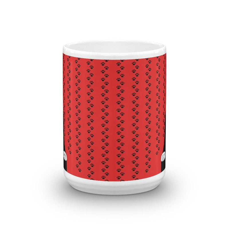 Evil Cat Pawprints Red Mug in Middle View 15oz