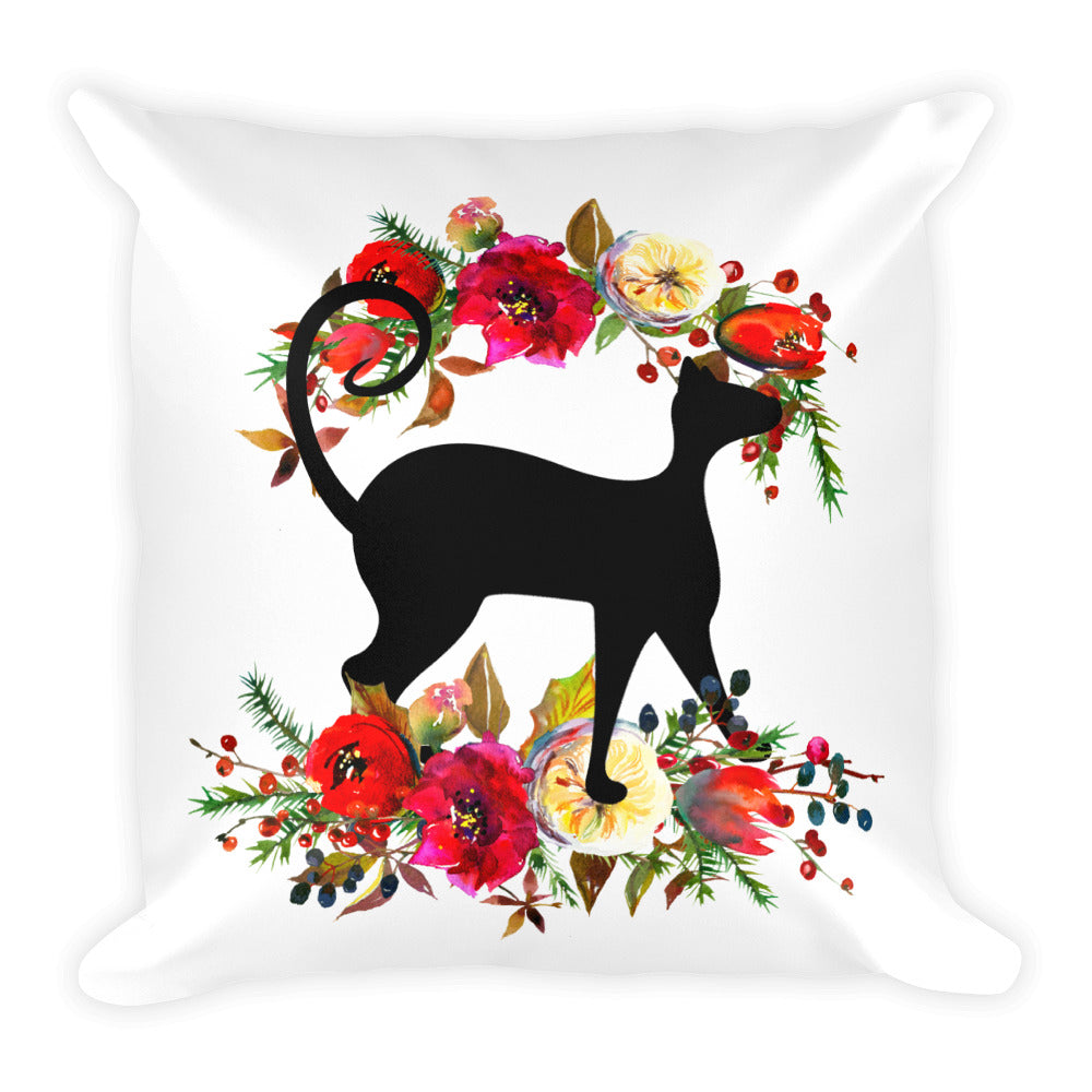 Floral Cat Bravest Cat Square Pillow in Front View
