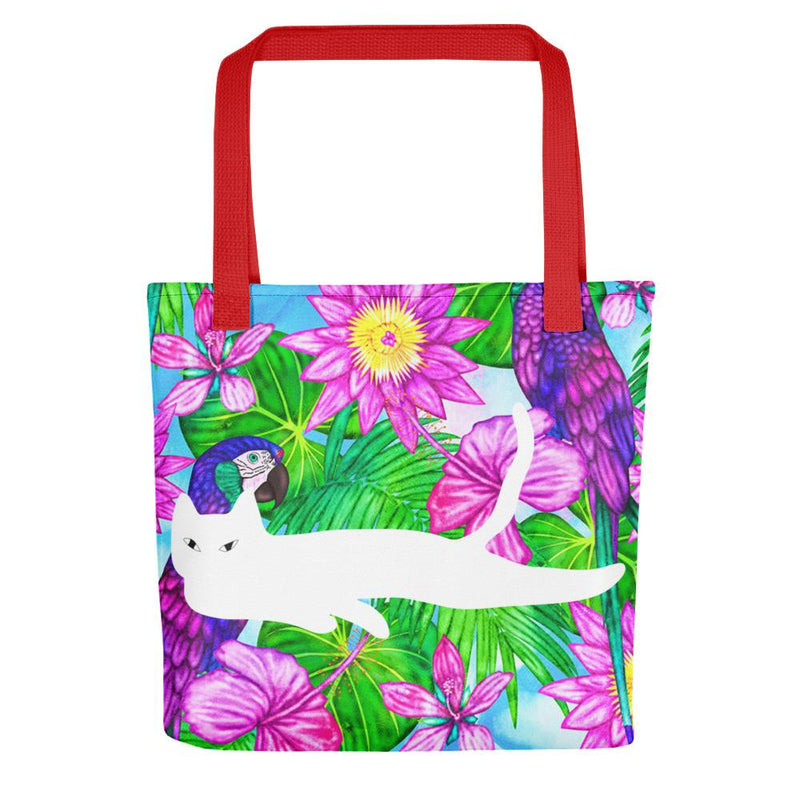 Cat Noir Aloha White Tote bag White Cat in Red Handle 