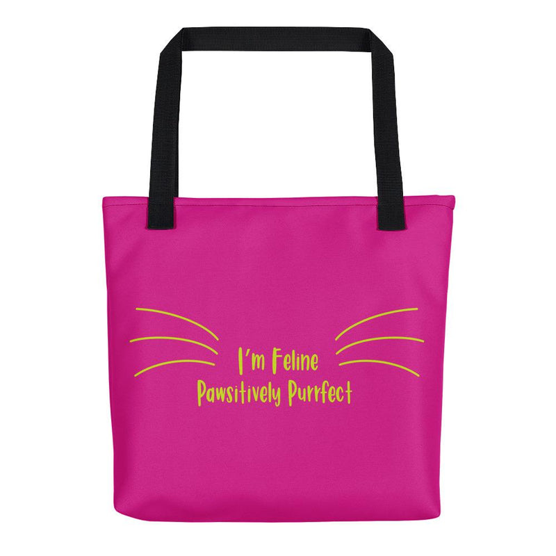Wordy Cat 'Purrfect' Pink and Pistachio Tote bag