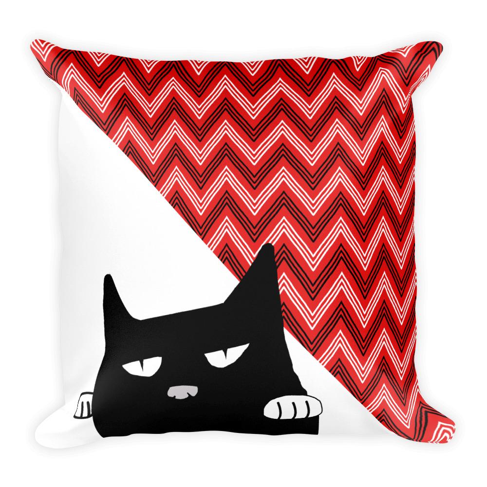 Evil Cat Zig Zag White Square Pillow in Front View