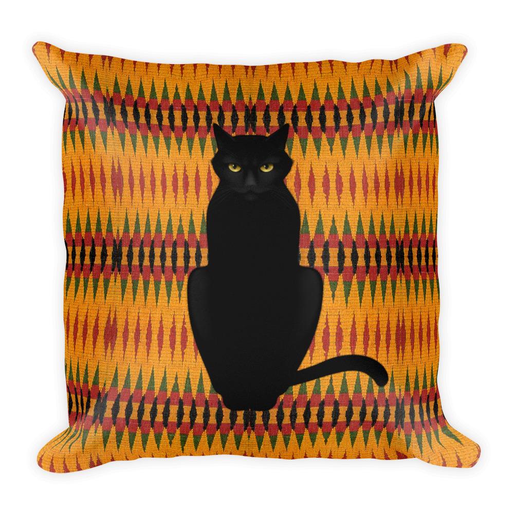 Cat Noir Sphynx Orange Ethnic Square Pillow in Front View