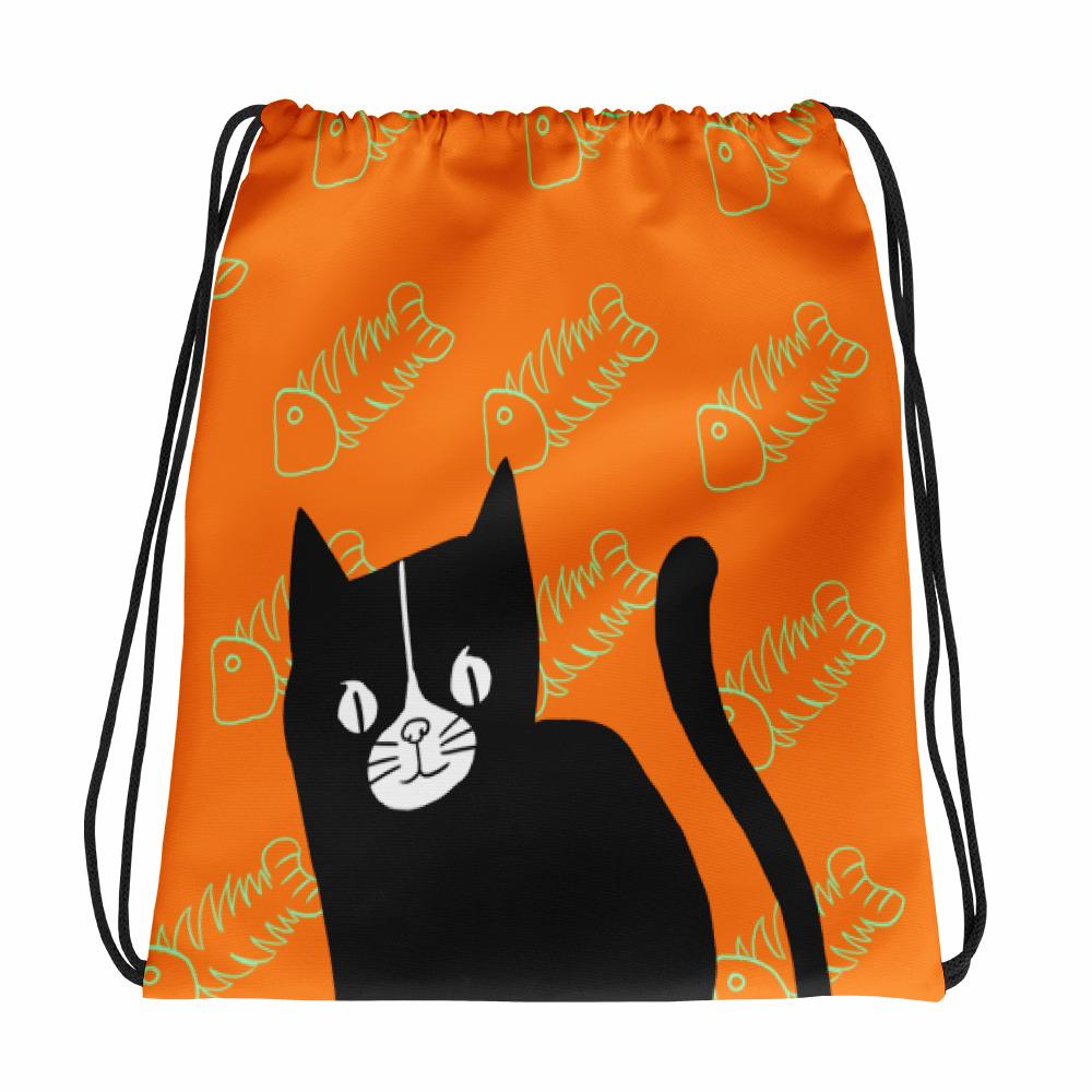Evil Cat Fishbone Orange Drawstring bag Backpack